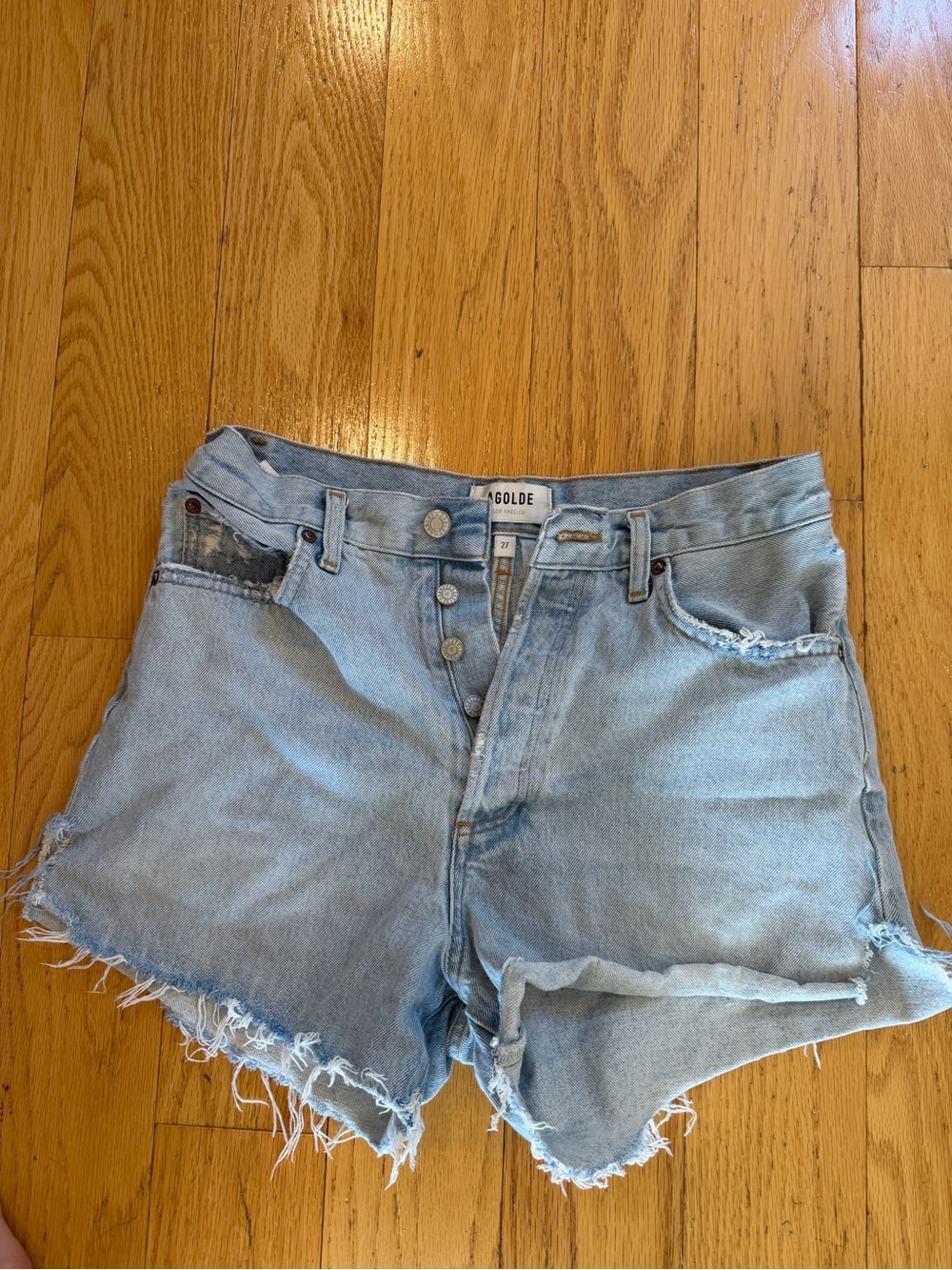 A Golde Light Blue Distressed Denim Shorts